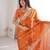 Vibrant rust orange festival saree with traditional silver zari embroidery and blouse material