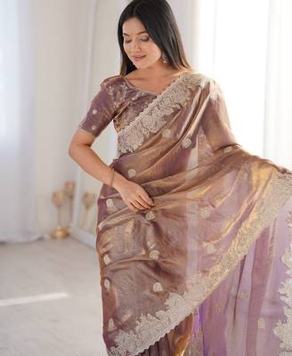 Vibrant purple  festival saree with traditional silver zari embroidery and blouse material 2