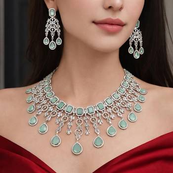 mint green chandelier necklace set  silver finish indian bridal jewellery 1