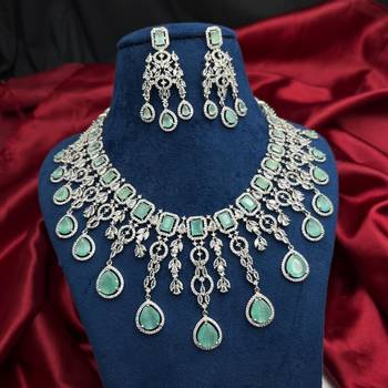mint green chandelier necklace set  silver finish indian bridal jewellery 2