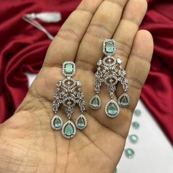 mint green chandelier necklace set  silver finish indian bridal jewellery 4