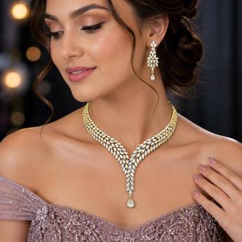 gold marquise cz bridal necklace and earring set, statement wedding jewellery 1