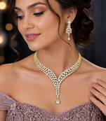 gold marquise cz bridal necklace and earring set, statement wedding jewellery