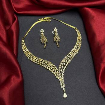 gold marquise cz bridal necklace and earring set, statement wedding jewellery 2