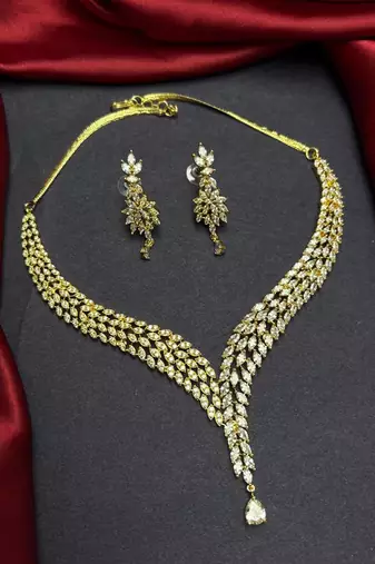 gold marquise cz bridal necklace and earring set, statement wedding jewellery