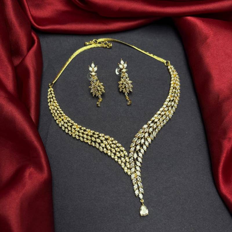 gold marquise cz bridal necklace and earring set, statement wedding jewellery