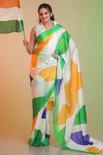 Independence day special modal silk blend digital print saree with blouse