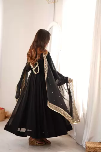 Black georgette anarkali suit set