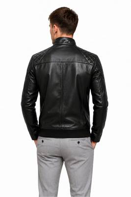 Men's black lambskin leather jacket quilted design biker 2