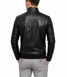 Men's black lambskin leather jacket quilted design biker