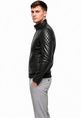Men's black lambskin leather jacket quilted design biker 4