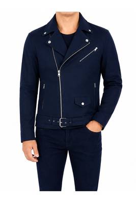 Men's navy blue leather jacket motorcycle biker wear jacket 1
