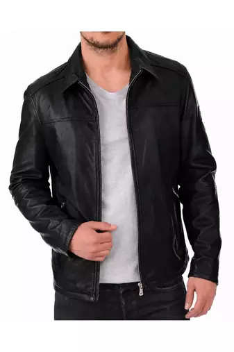 Men's biker black leather jacket real lambskin fashion outerwear