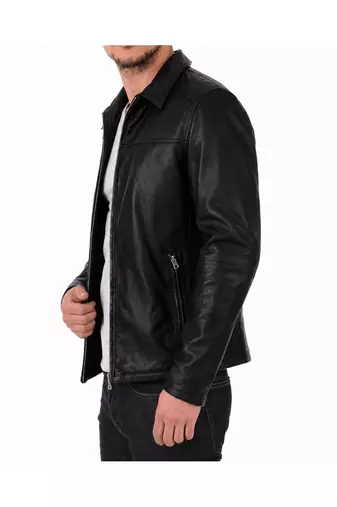 Men's biker black leather jacket real lambskin fashion outerwear