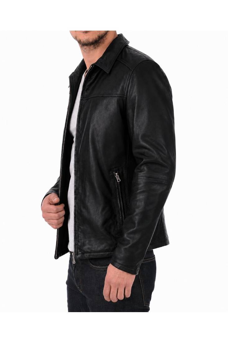 Men's biker black leather jacket real lambskin fashion outerwear