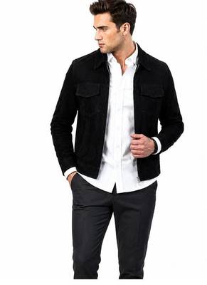 Men's black suede leather jacket casual style suede trucker jacket 1
