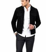 Men's black suede leather jacket casual style suede trucker jacket
