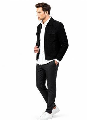 Men's black suede leather jacket casual style suede trucker jacket 2