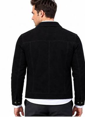 Men's black suede leather jacket casual style suede trucker jacket 3