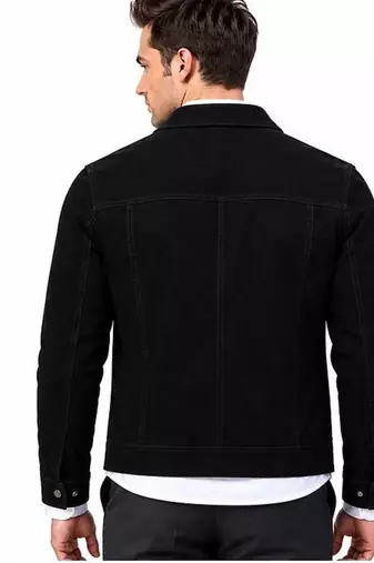 Men's black suede leather jacket casual style suede trucker jacket