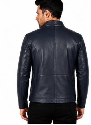 Men's navy blue leather jacket street style lambskin biker jacket 2