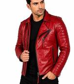 Men's red leather jacket real lambskin motorcycle style quilted jacket
