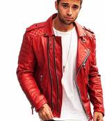 Men's red leather jacket smart casual wear quilted biker jackets