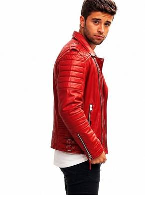 Men's red leather jacket smart casual wear quilted biker jackets 2