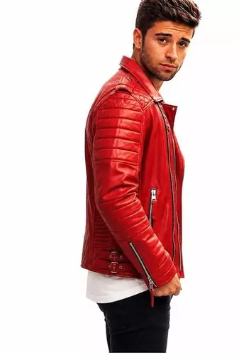 Men's red leather jacket smart casual wear quilted biker jackets