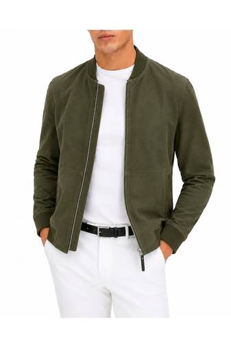 Men's olive green suede leather jacket lambskin biker designer style