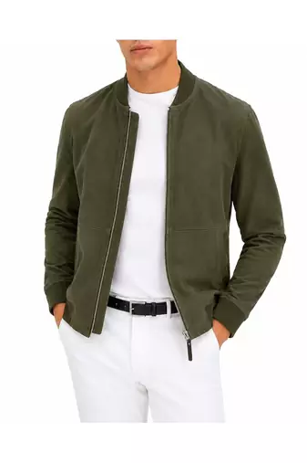 Men's olive green suede leather jacket lambskin biker designer style