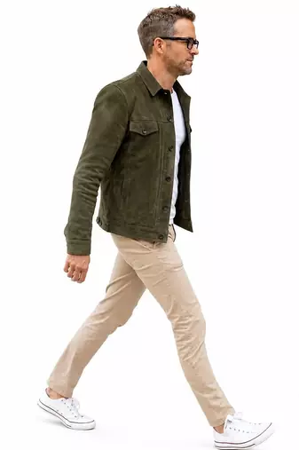 Olive green suede lambskin leather jacket men's iconic look biker