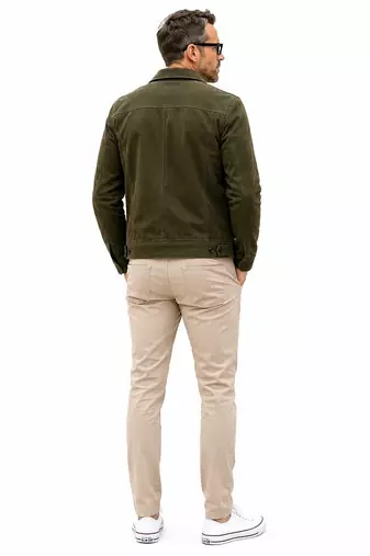 Olive green suede lambskin leather jacket men's iconic look biker