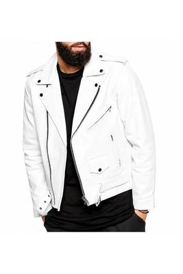 Men's biker leather jacket lambskin style white jacket urban fashion 1