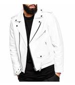 Men's biker leather jacket lambskin style white jacket urban fashion