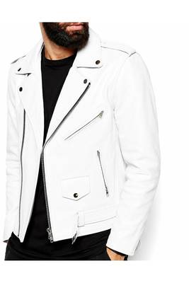 Men's biker leather jacket lambskin style white jacket urban fashion 2