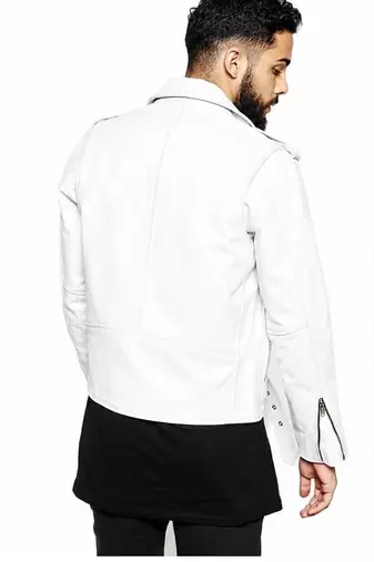Men's biker leather jacket lambskin style white jacket urban fashion