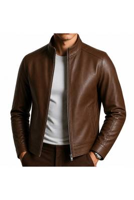 Men's brown leather jacket real lambskin daily wear biker jacket 1