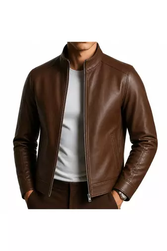 Men's brown leather jacket real lambskin daily wear biker jacket