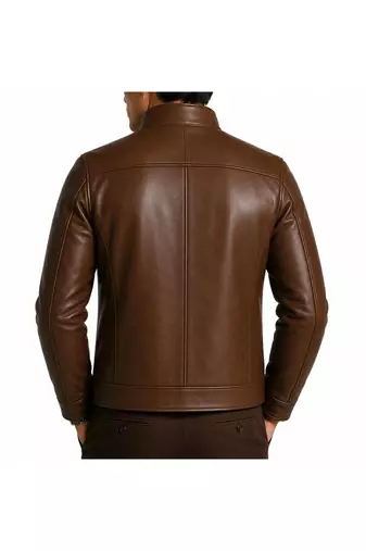 Men's brown leather jacket real lambskin daily wear biker jacket