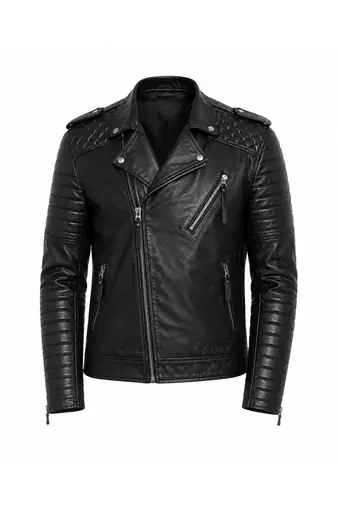Black leather jacket men lambskin signature look biker jacket