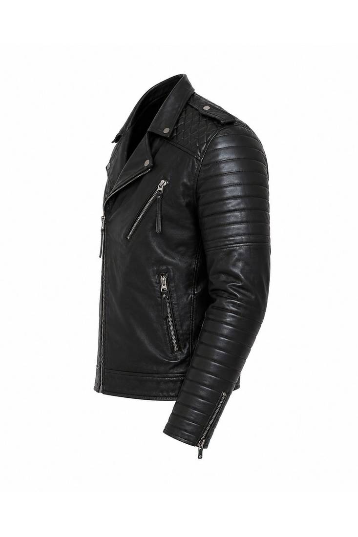Black leather jacket men lambskin signature look biker jacket
