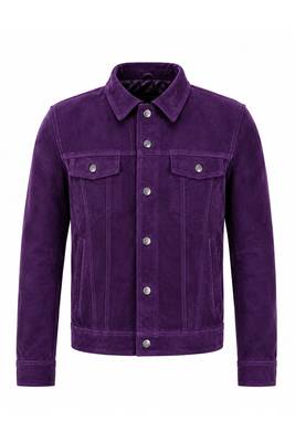 Men's purple suede leather jacket classic design trucker jacket 1
