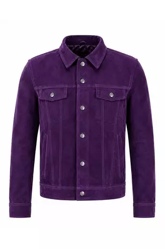 Men's purple suede leather jacket classic design trucker jacket