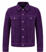 Men's purple suede leather jacket classic design trucker jacket