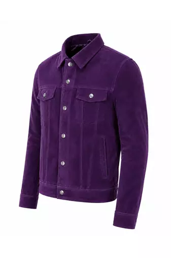 Men's purple suede leather jacket classic design trucker jacket
