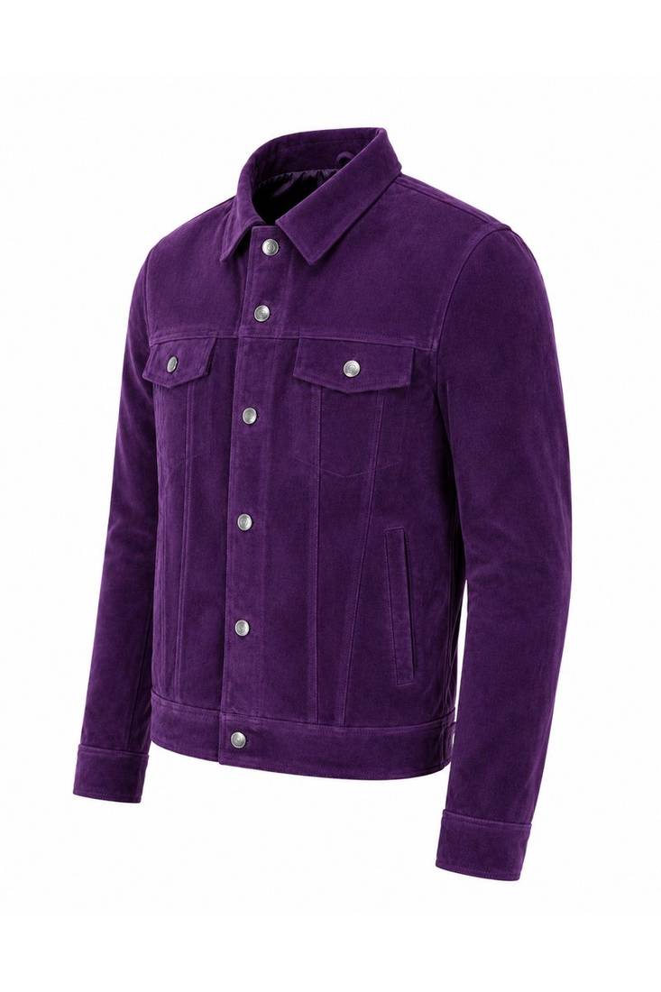 Men's purple suede leather jacket classic design trucker jacket