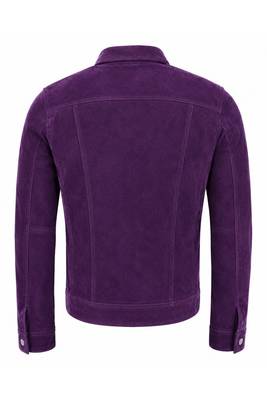 Men's purple suede leather jacket classic design trucker jacket 3