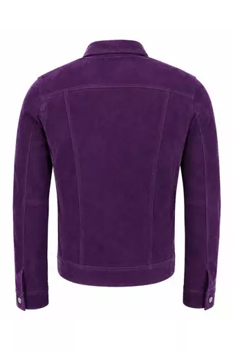 Men's purple suede leather jacket classic design trucker jacket