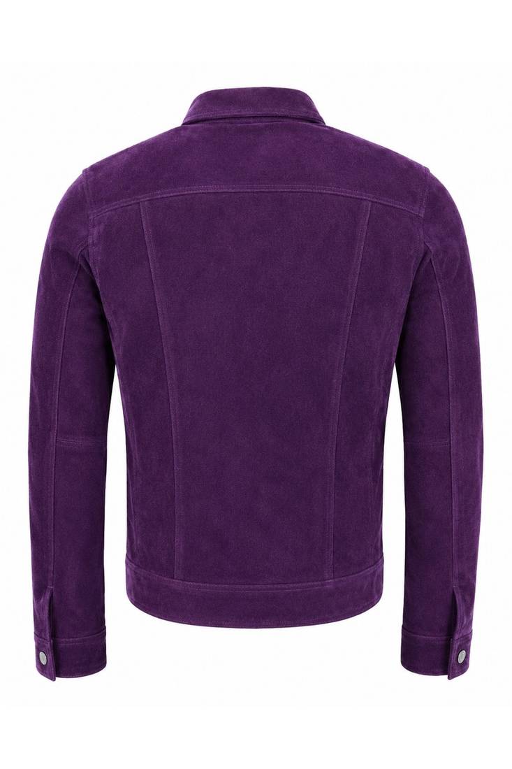 Men's purple suede leather jacket classic design trucker jacket